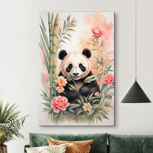 Ours panda avec fleurs et bambou Ours panda avec fleurs et bambou