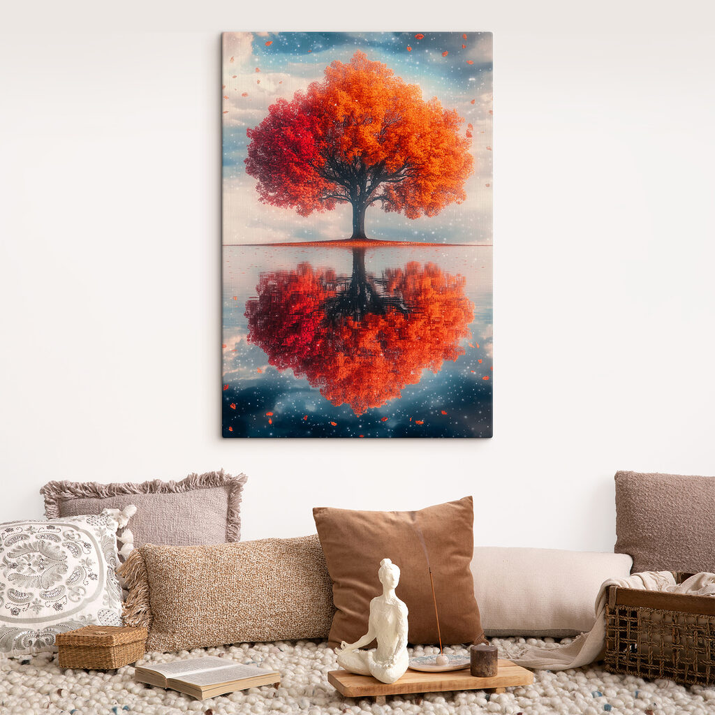 Tree with orange leaves on it