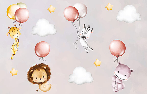 Papier peint avec des animaux et des ballons Papier peint avec des animaux et des ballons