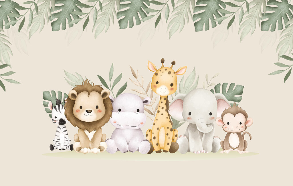 Groupe d'animaux à côté de feuilles Groupe d'animaux à côté de feuilles