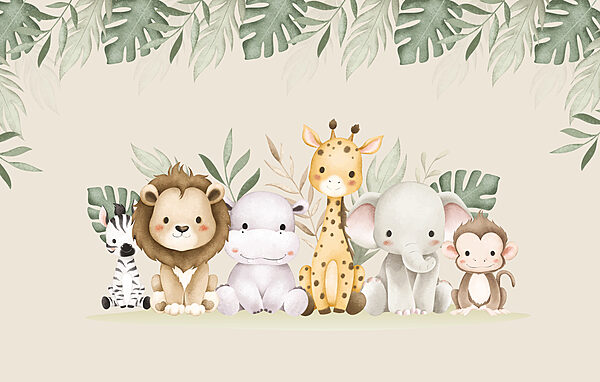 Groupe d'animaux à côté de feuilles Groupe d'animaux à côté de feuilles
