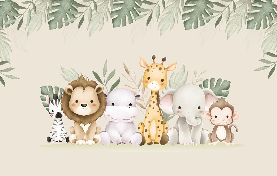 Groupe d'animaux à côté de feuilles