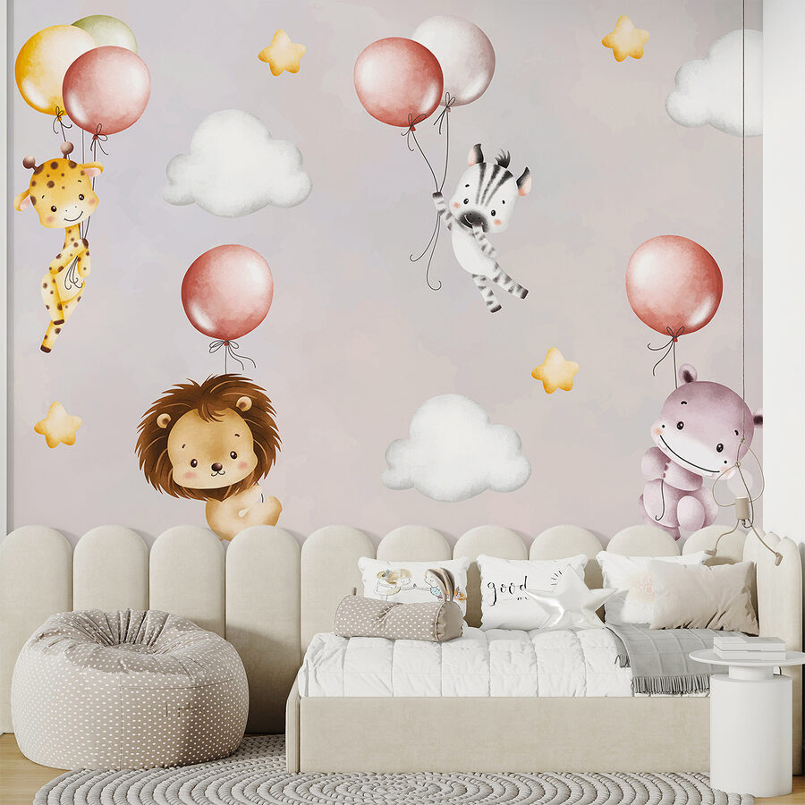 Papier peint avec des animaux et des ballons