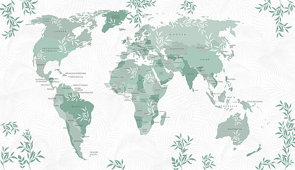 Carte du monde avec des feuilles vertes Carte du monde avec des feuilles vertes