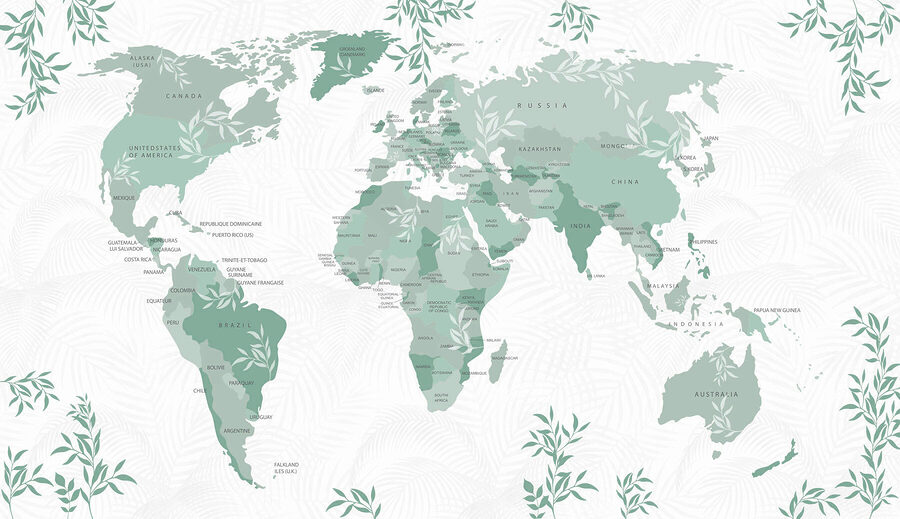 Carte du monde avec des feuilles vertes