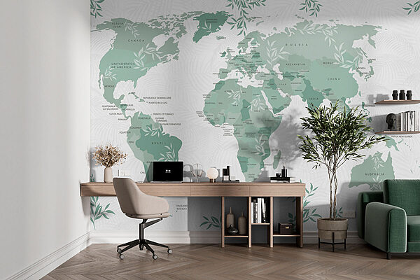 Carte du monde avec des feuilles vertes Carte du monde avec des feuilles vertes