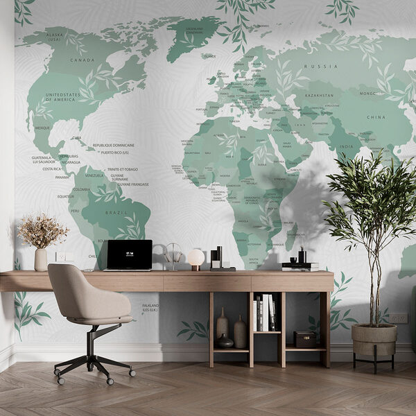 Carte du monde avec des feuilles vertes Carte du monde avec des feuilles vertes
