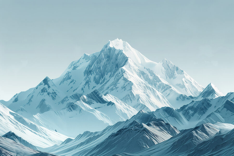 Chaîne de montagnes enneigées avec ciel bleu