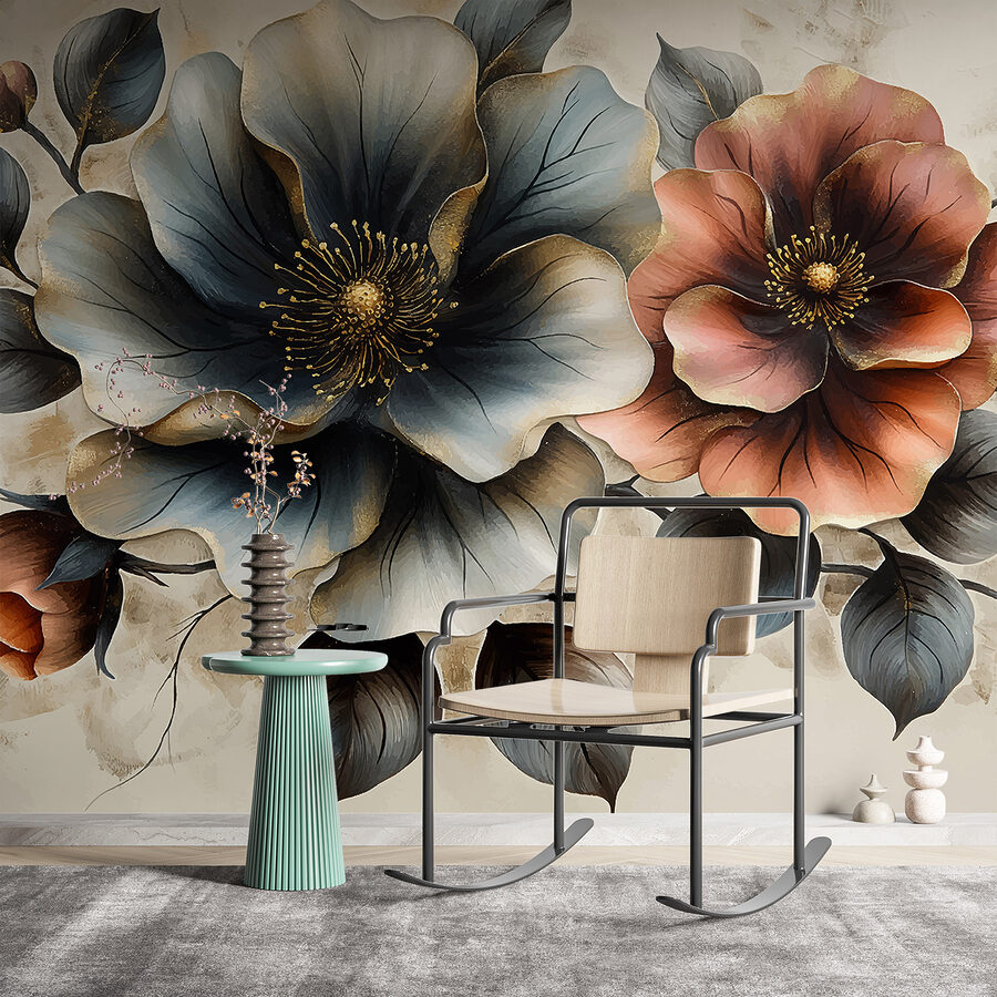 Papier peint Peinture de fleurs sur fond blanc