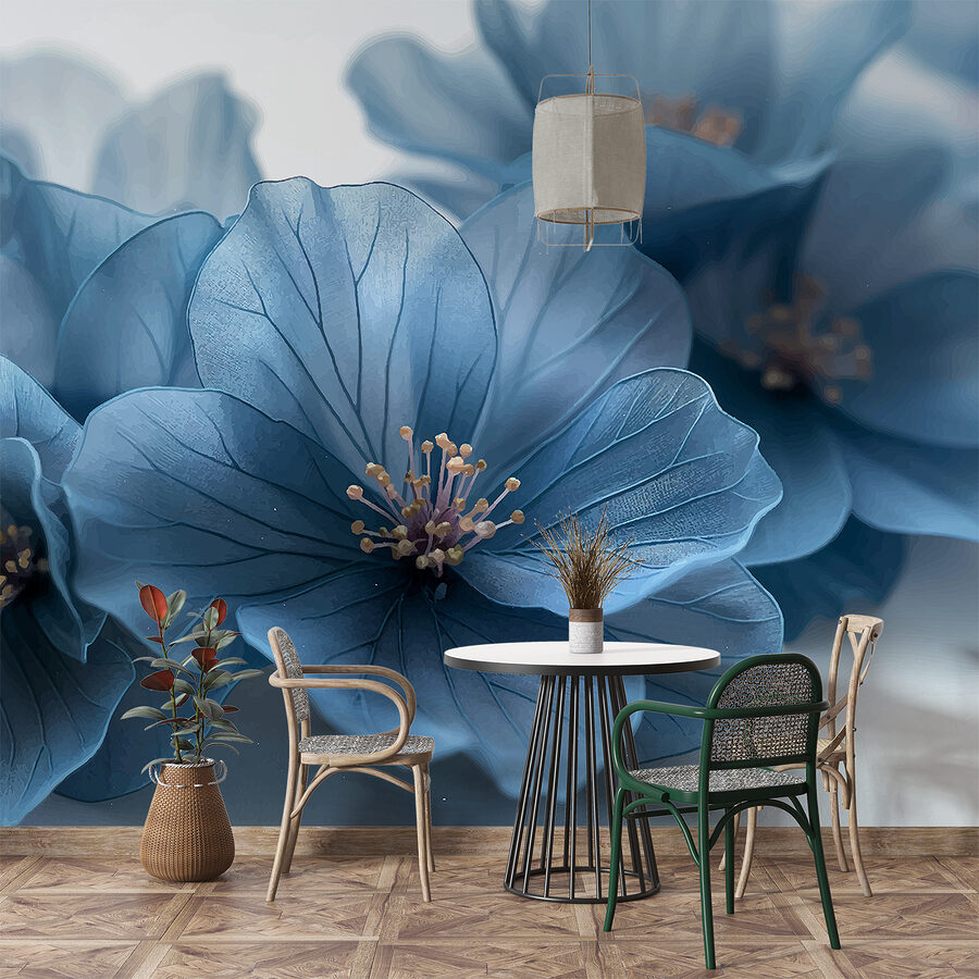 Fleurs bleues sur une surface blanche