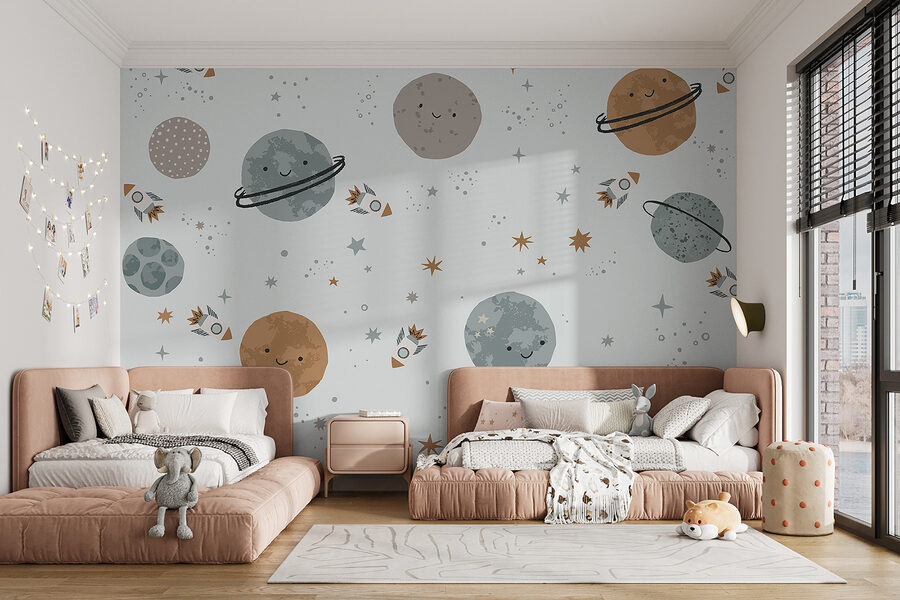 Motif des planètes et des fusées