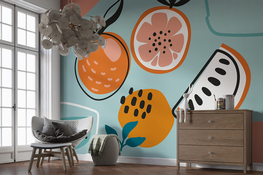 Papier peint Groupe d'oranges et verre d'eau – Image 2