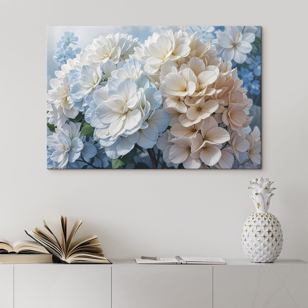 Group of white and blue flowers