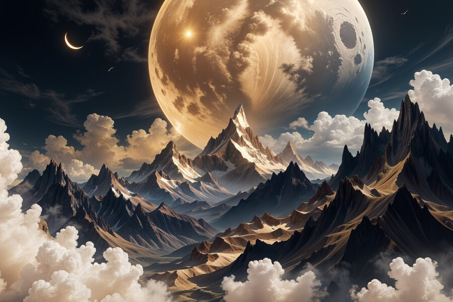 Lune sur les montagnes et les nuages