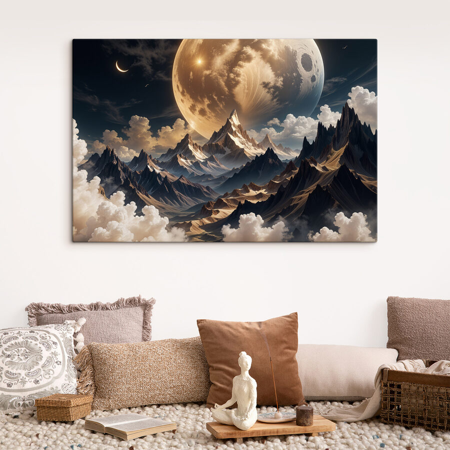 Lune sur les montagnes et les nuages