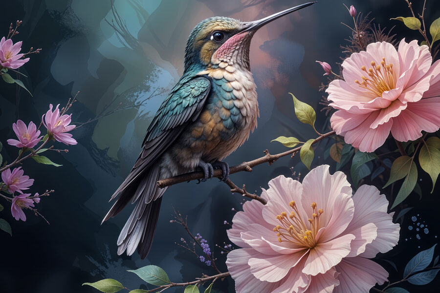 Oiseau assis sur une branche avec des fleurs Oiseau assis sur une branche avec des fleurs