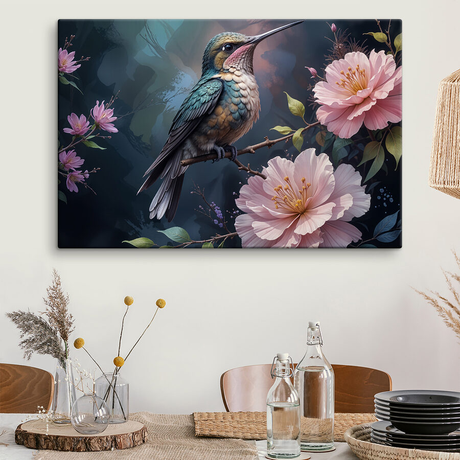 Oiseau assis sur une branche avec des fleurs Oiseau assis sur une branche avec des fleurs