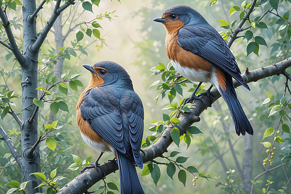 Deux oiseaux sur une branche d'arbre Deux oiseaux sur une branche d'arbre