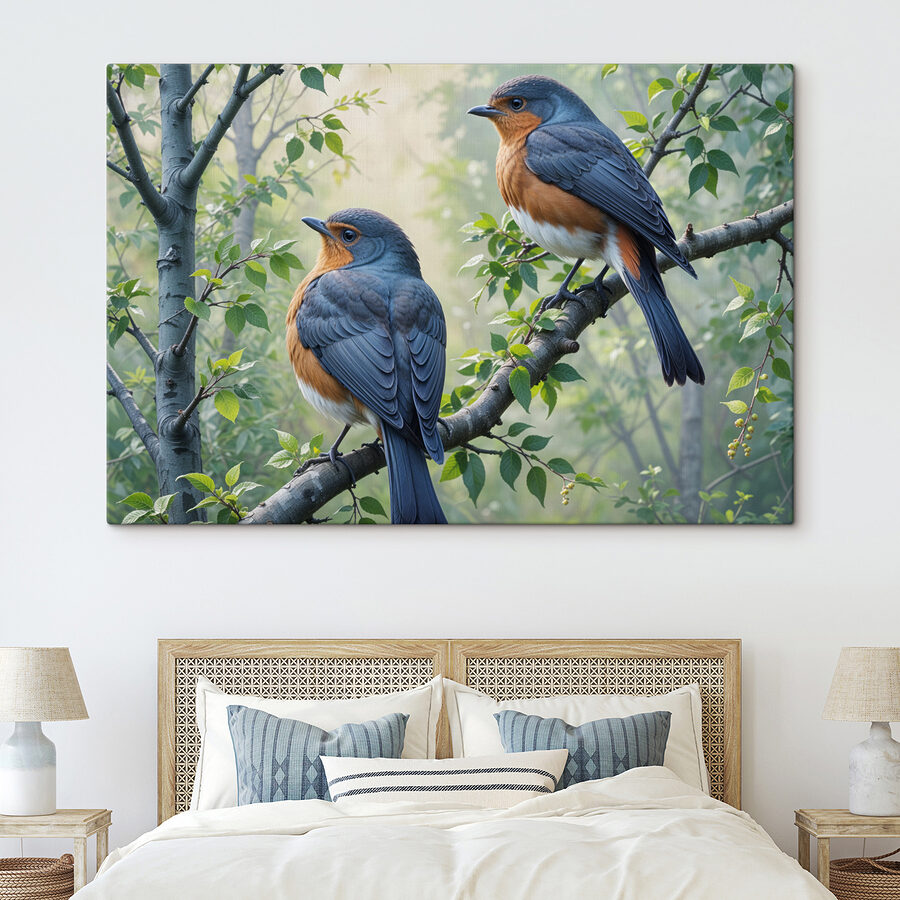 Deux oiseaux sur une branche d'arbre