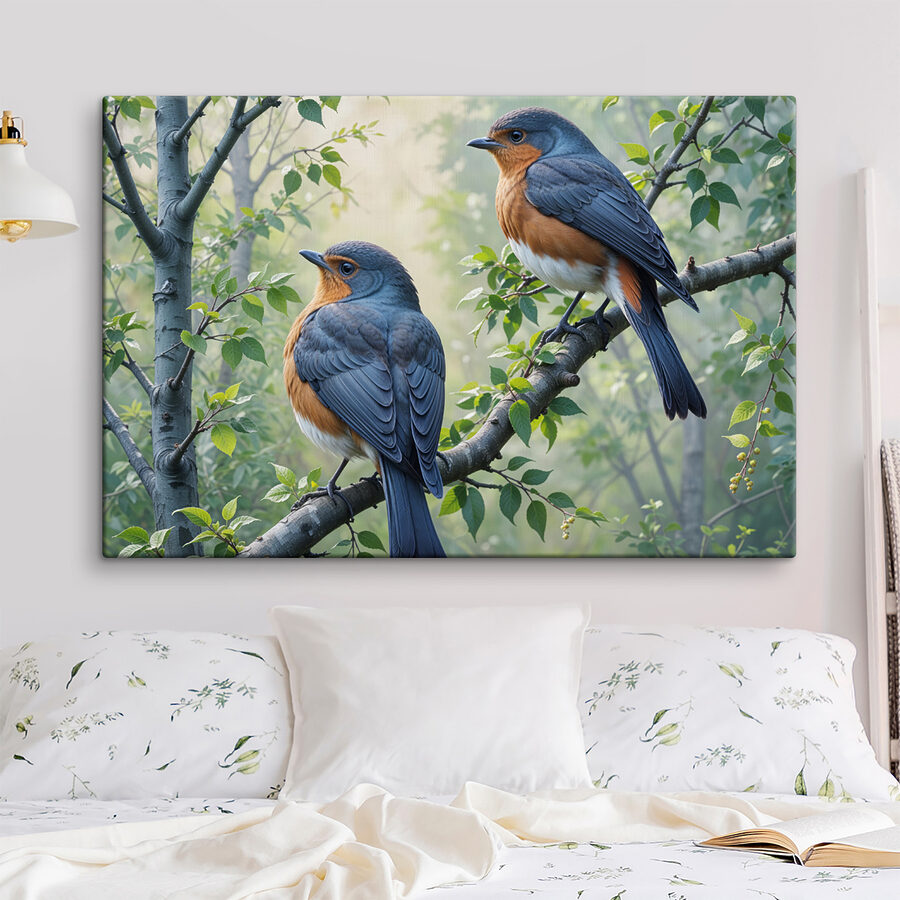 Deux oiseaux sur une branche d'arbre