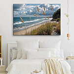 Tableaux Plage avec des herbes hautes et de l'eau