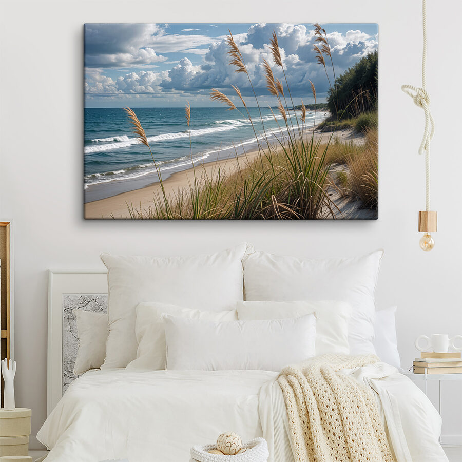 Beach with tall grass and water Beach with tall grass and water