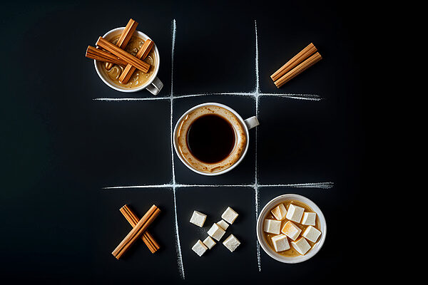 Jeu du morpion avec café et marshmallows Jeu du morpion avec café et marshmallows