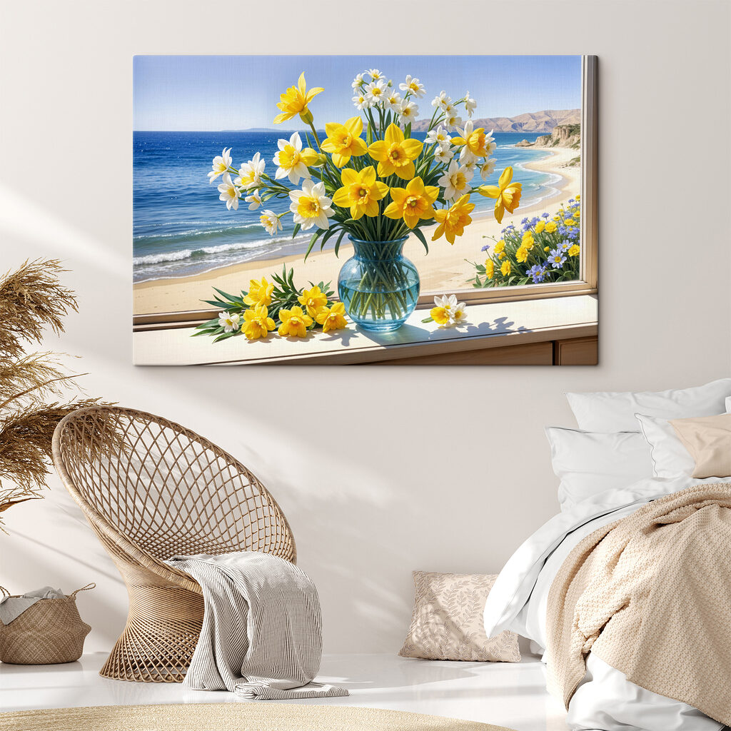 Vase de fleurs jaunes et blanches sur le rebord d'une fenêtre s40171pib400m 1024x1024 - Vase de fleurs jaunes et blanches sur le rebord d'une fenêtre