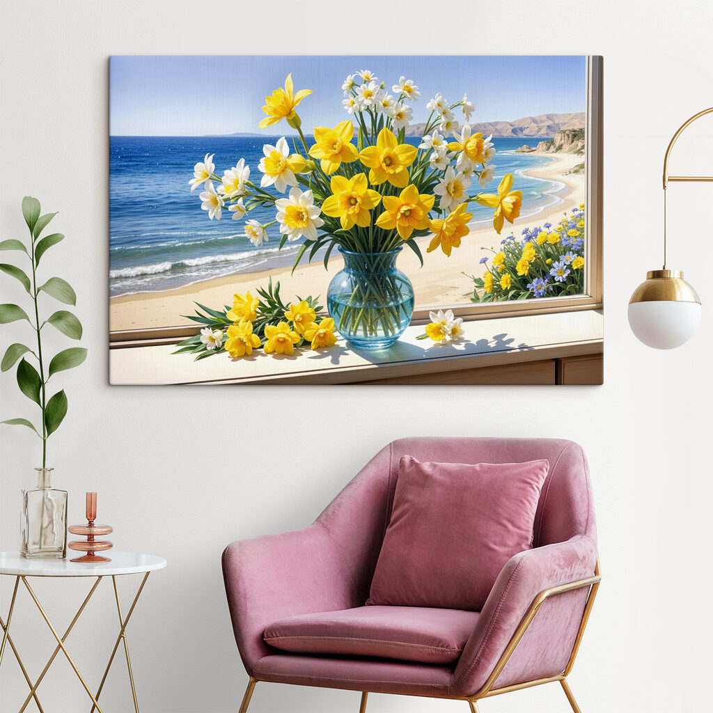 Vase de fleurs jaunes et blanches sur le rebord d'une fenêtre s40171pig409 1024x1024 - Vase de fleurs jaunes et blanches sur le rebord d'une fenêtre
