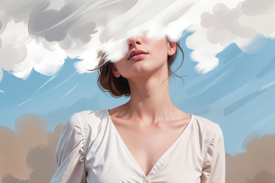 Tableaux Femme avec des nuages sur le visage – Image 8