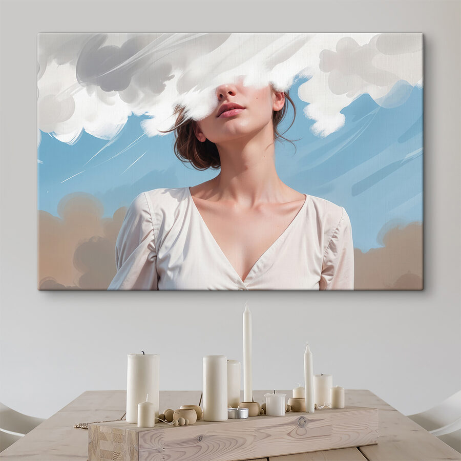 Tableaux Femme avec des nuages sur le visage