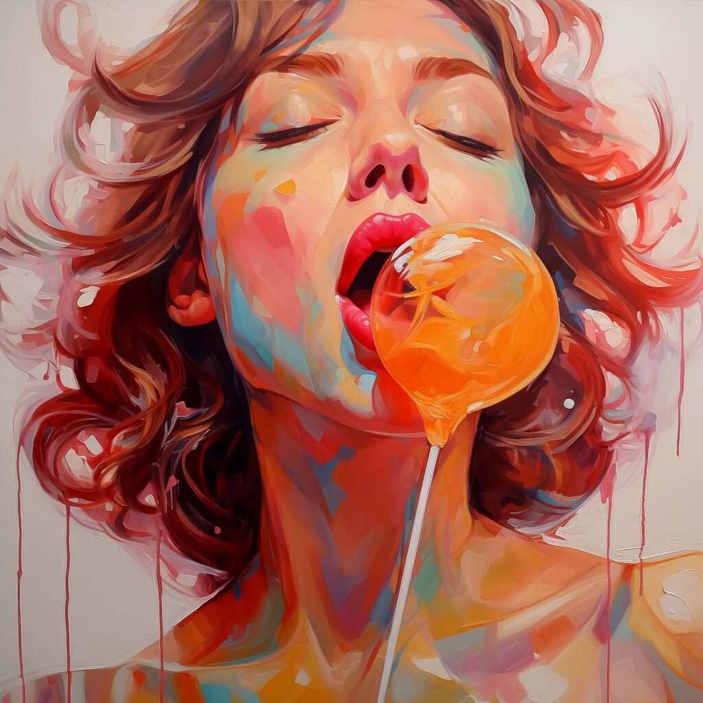 Woman with red hair and a lollipop