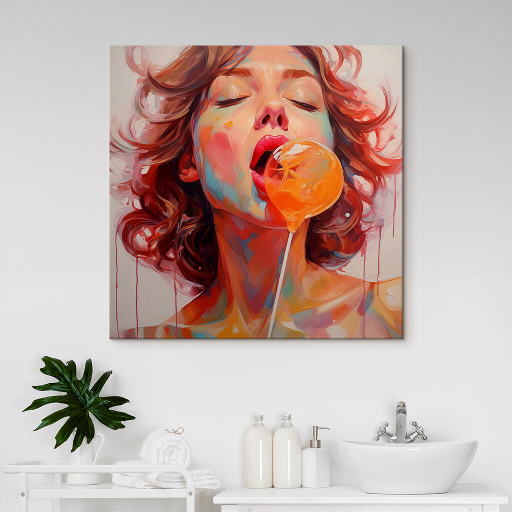 Woman with red hair and a lollipop
