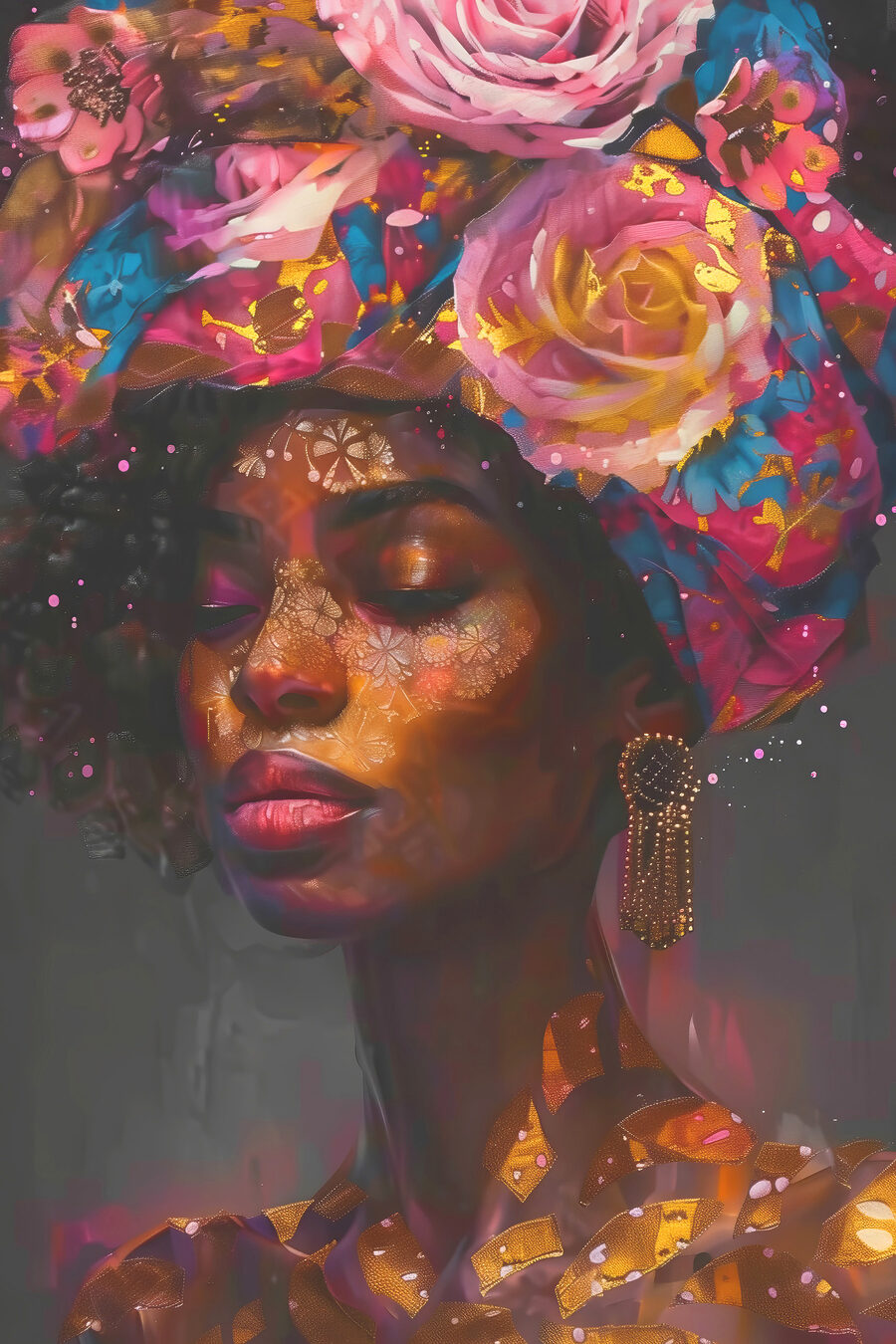 Femme avec des fleurs sur la tête