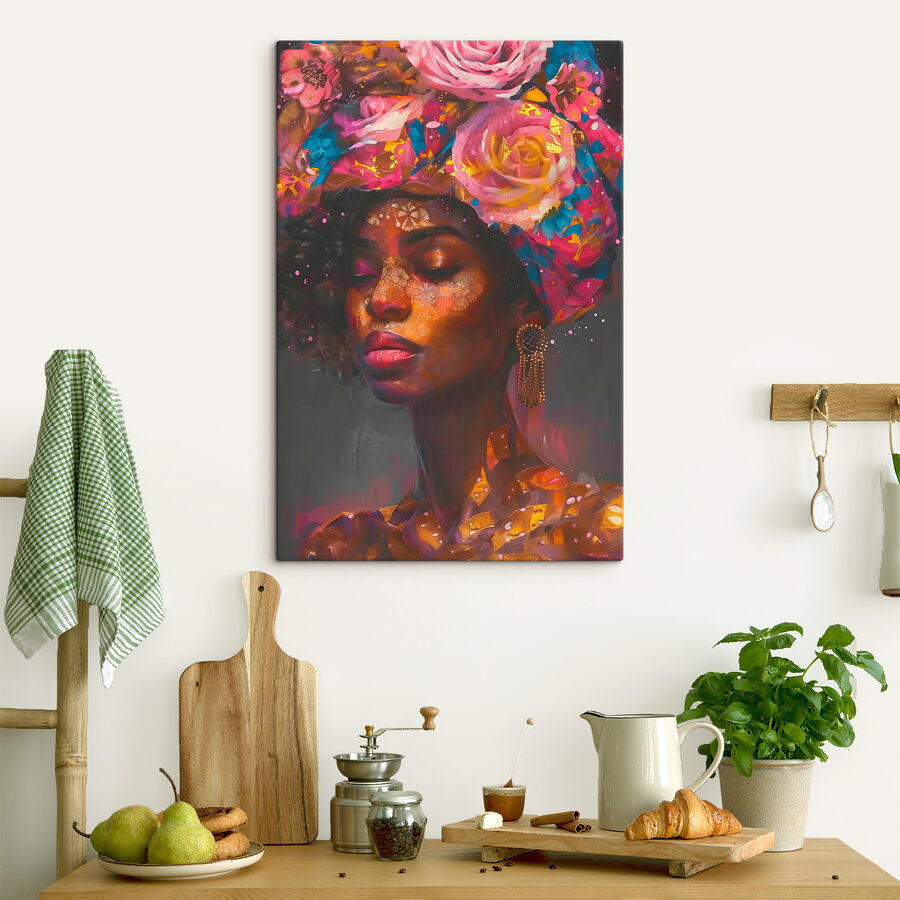 Femme avec des fleurs sur la tête