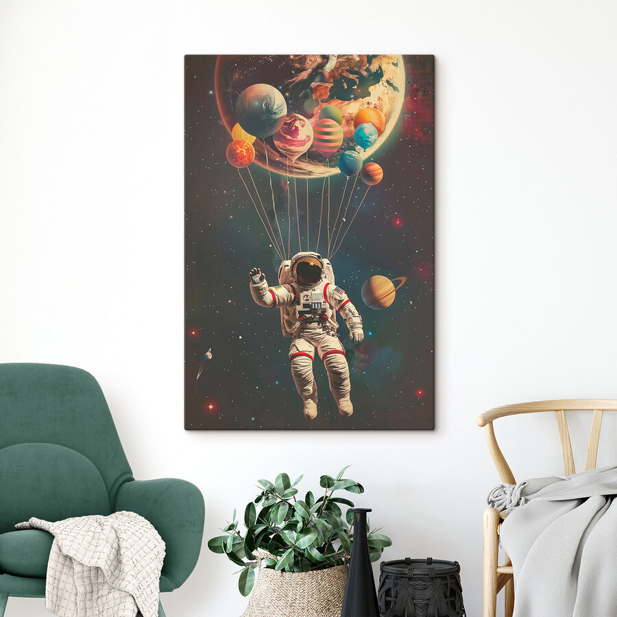 Un astronaute flottant dans l'espace avec des ballons