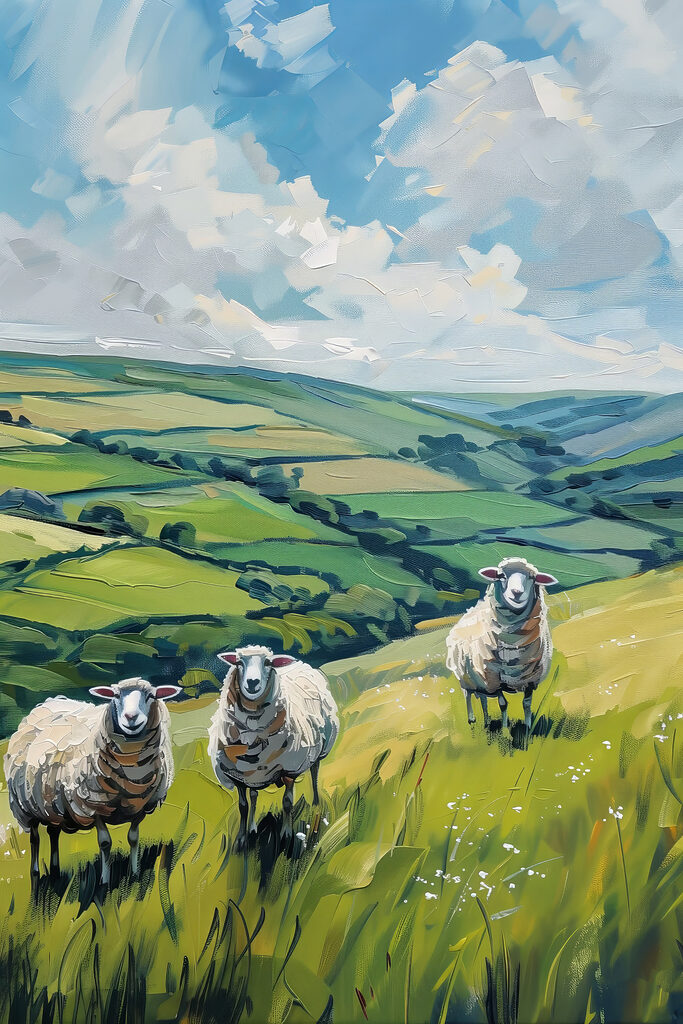 Group of sheep on a grassy hill Group of sheep on a grassy hill