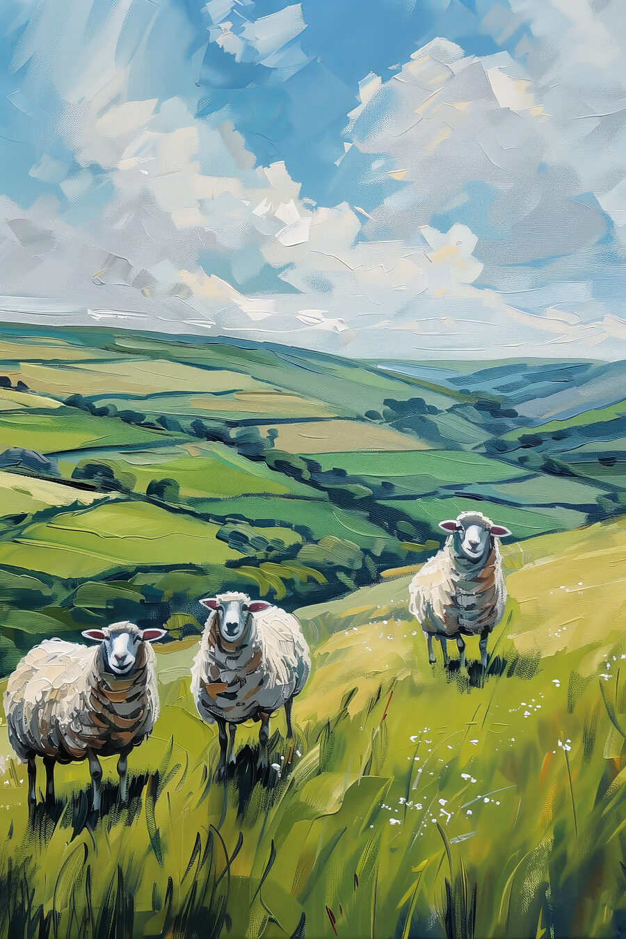 Groupe de moutons sur une colline herbeuse Groupe de moutons sur une colline herbeuse