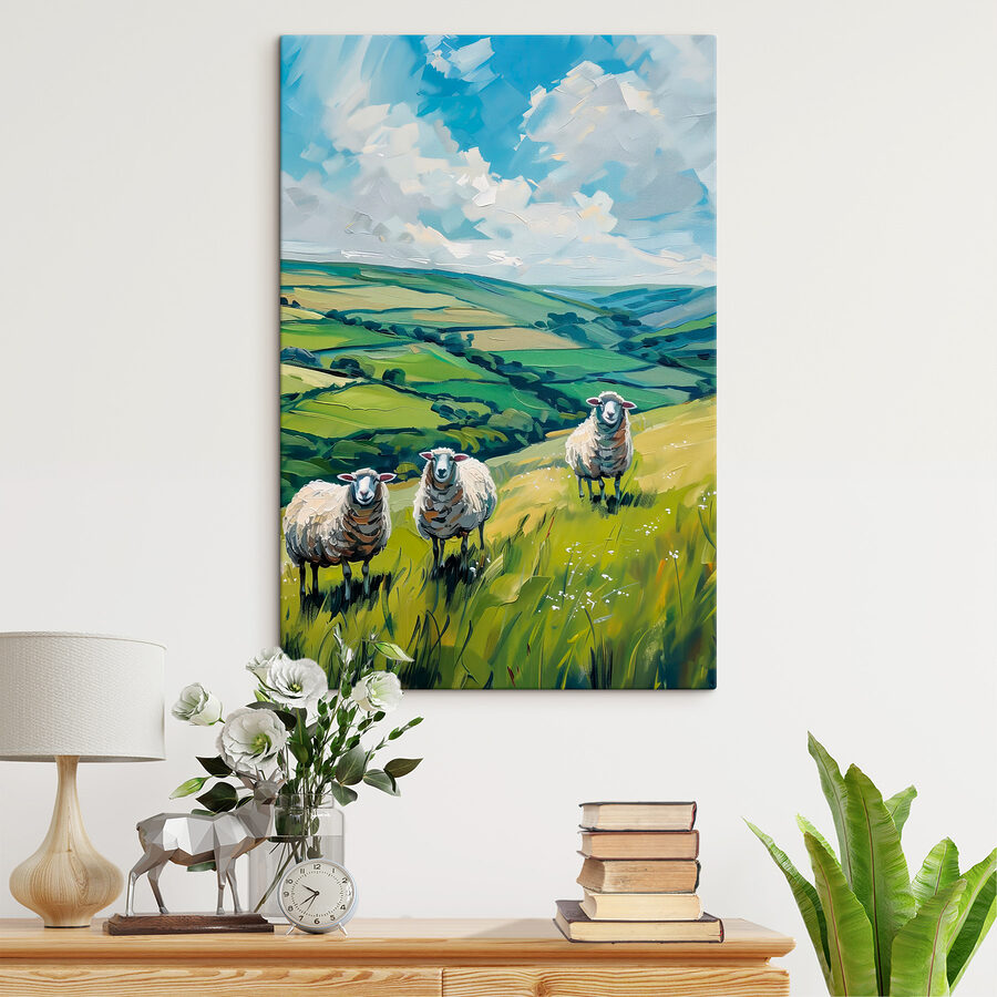 Groupe de moutons sur une colline herbeuse Groupe de moutons sur une colline herbeuse