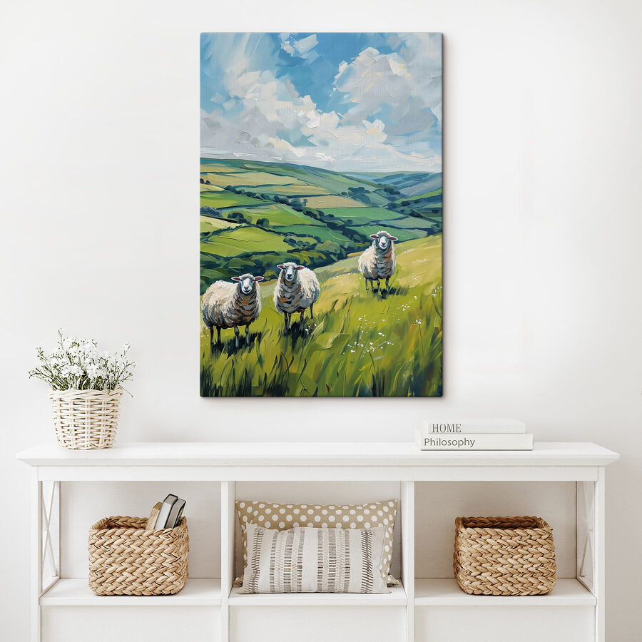 Groupe de moutons sur une colline herbeuse Groupe de moutons sur une colline herbeuse