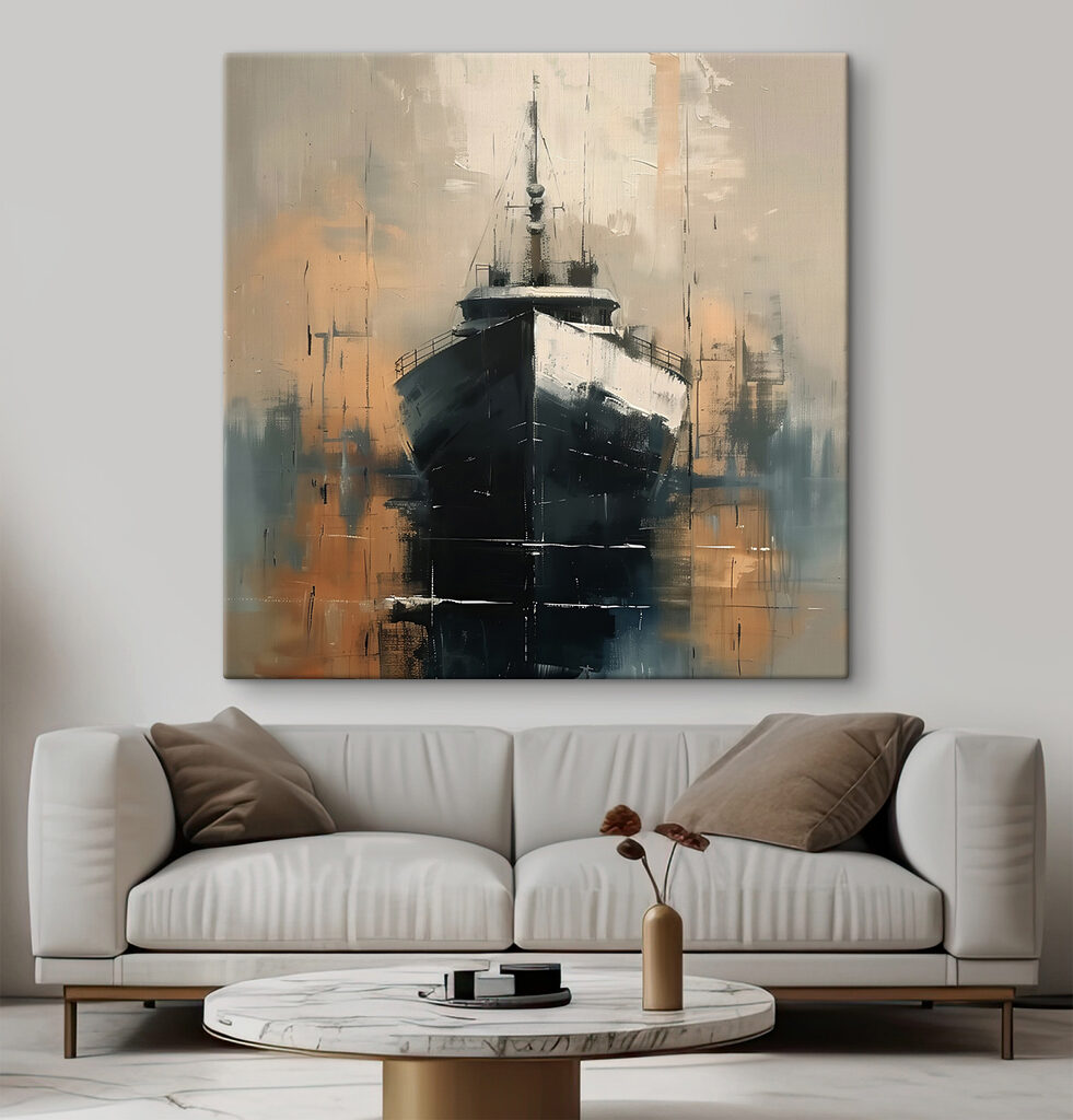 Painting of a boat in the water Painting of a boat in the water