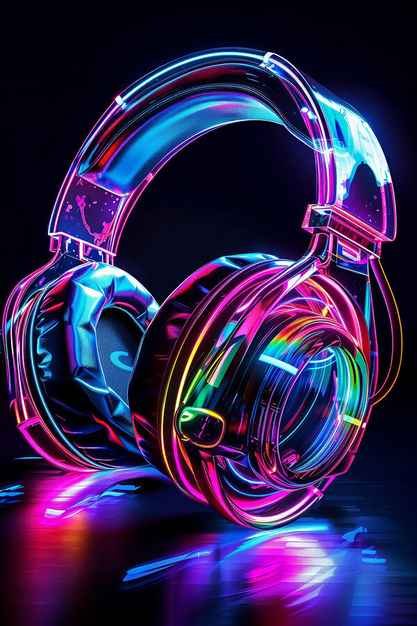 Casque d'écoute coloré sur fond noir Casque d'écoute coloré sur fond noir