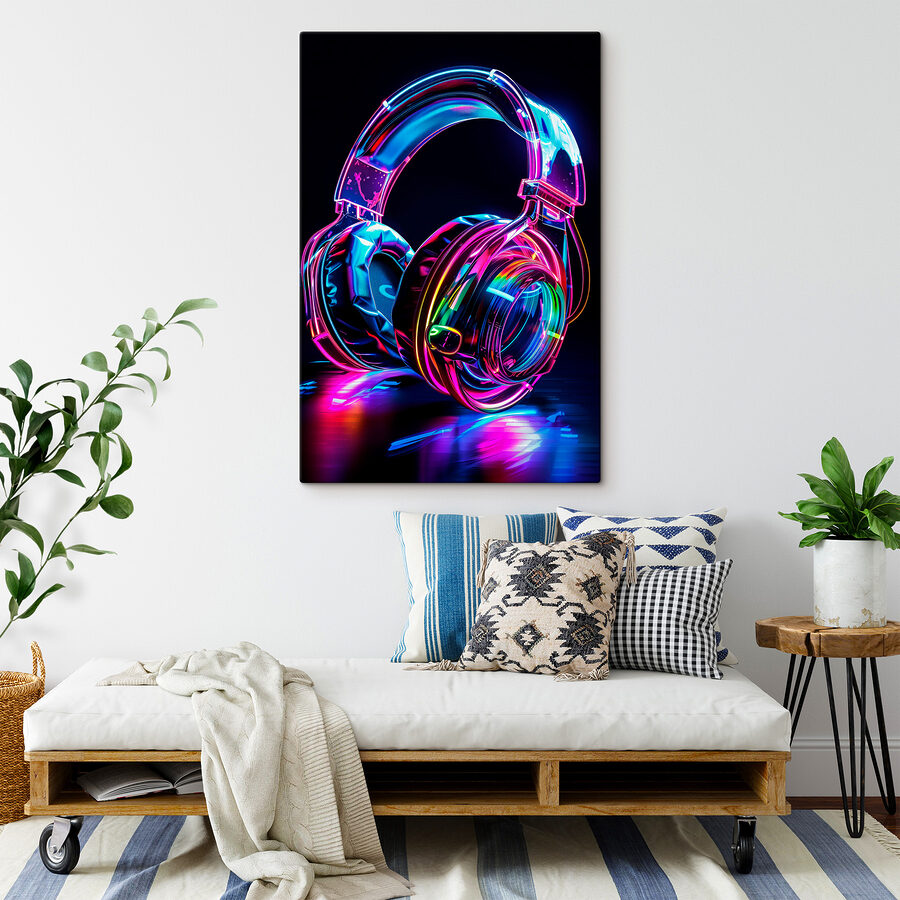 Casque d'écoute coloré sur fond noir