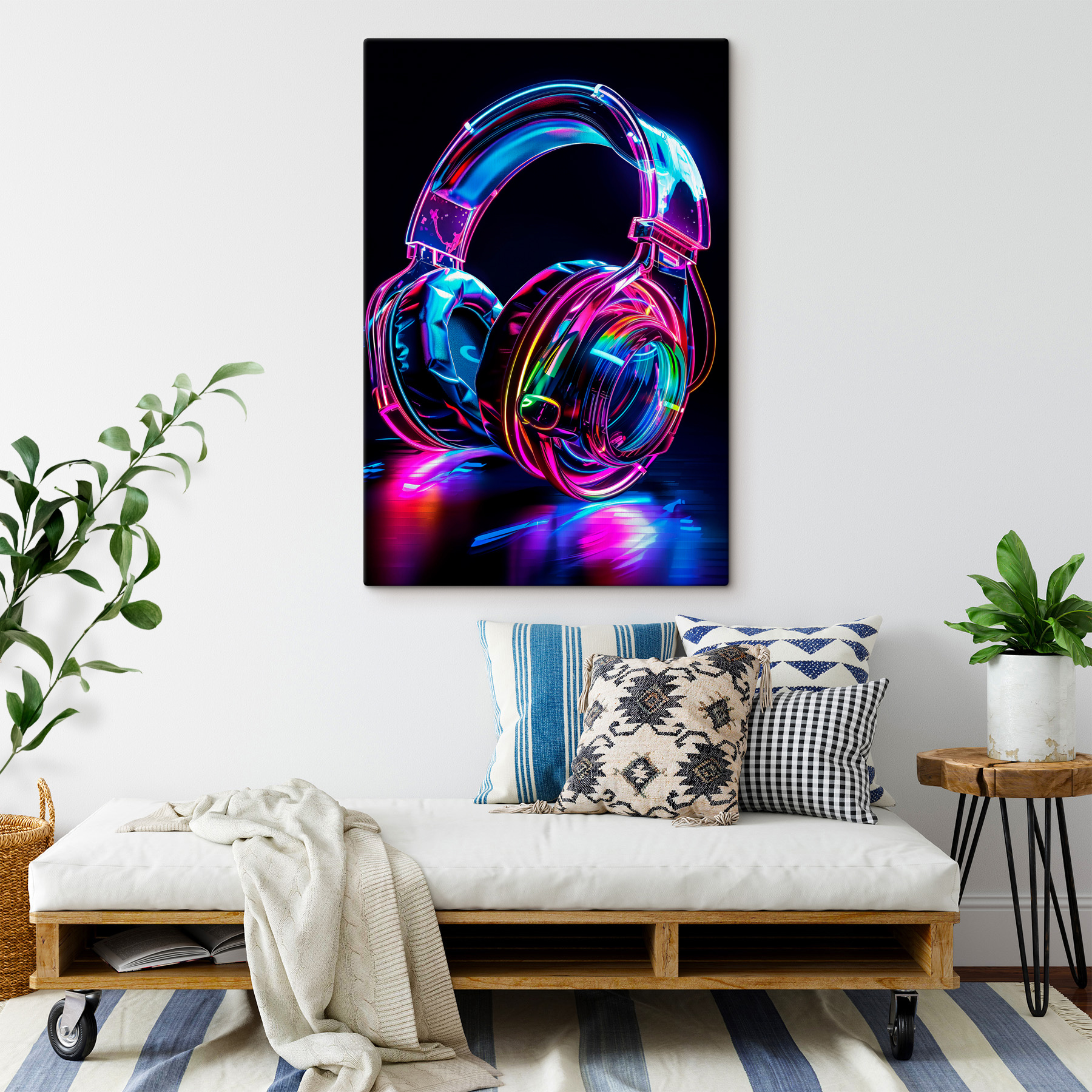 Colorful headphones on a black background