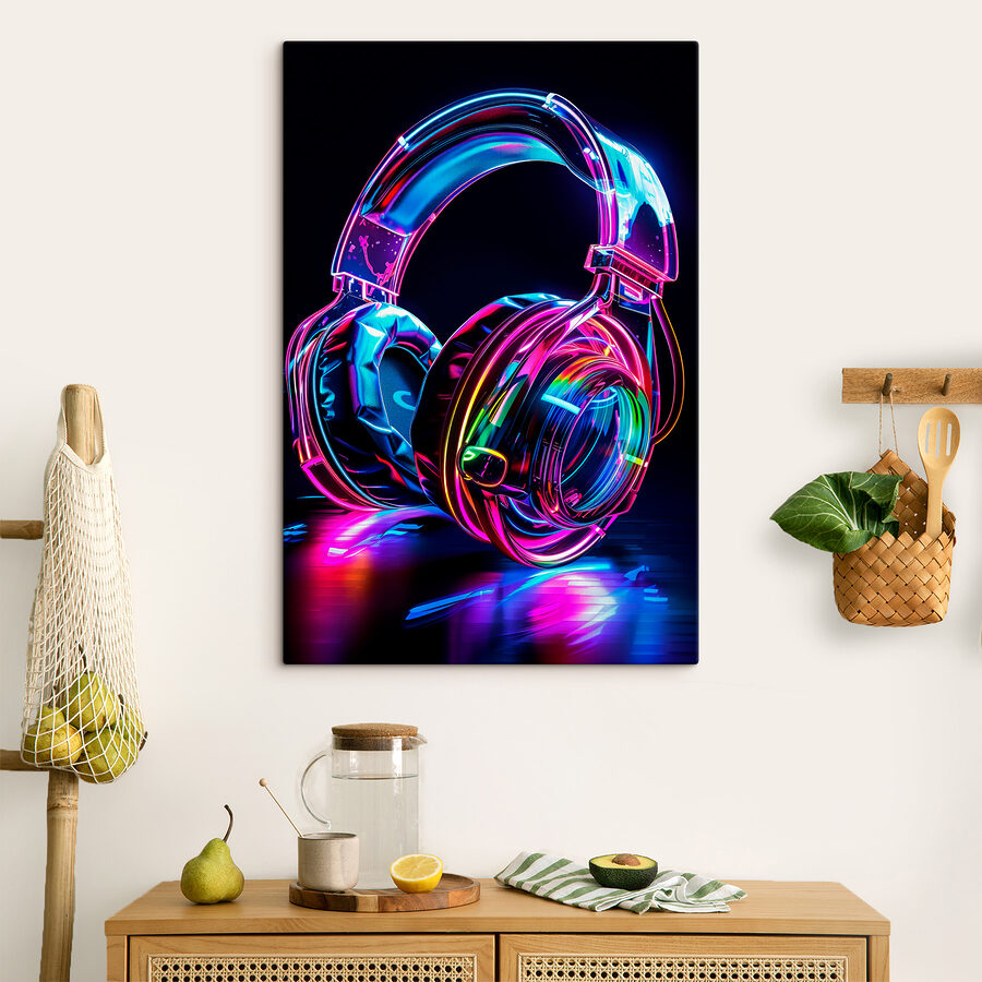 Casque d'écoute coloré sur fond noir