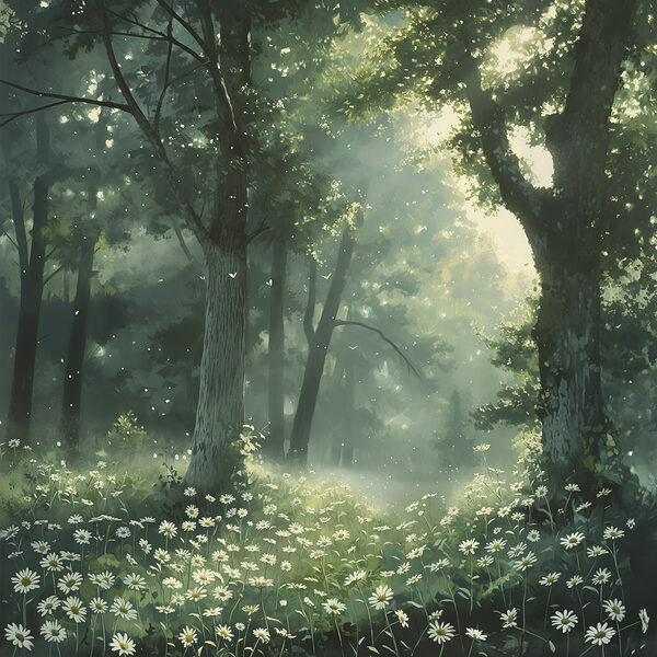 Forêt avec arbres et fleurs Forêt avec arbres et fleurs