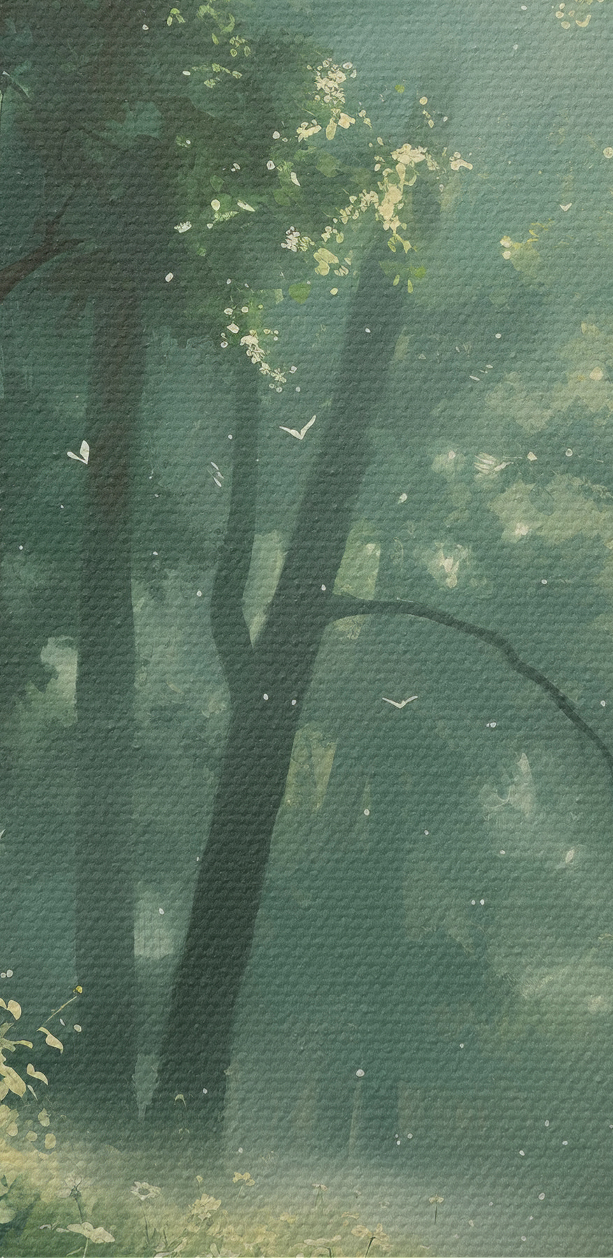 Forêt avec arbres et fleurs