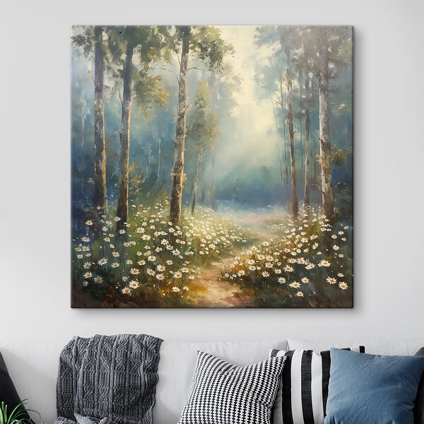 Peinture d'une forêt avec des fleurs et des arbres Peinture d'une forêt avec des fleurs et des arbres