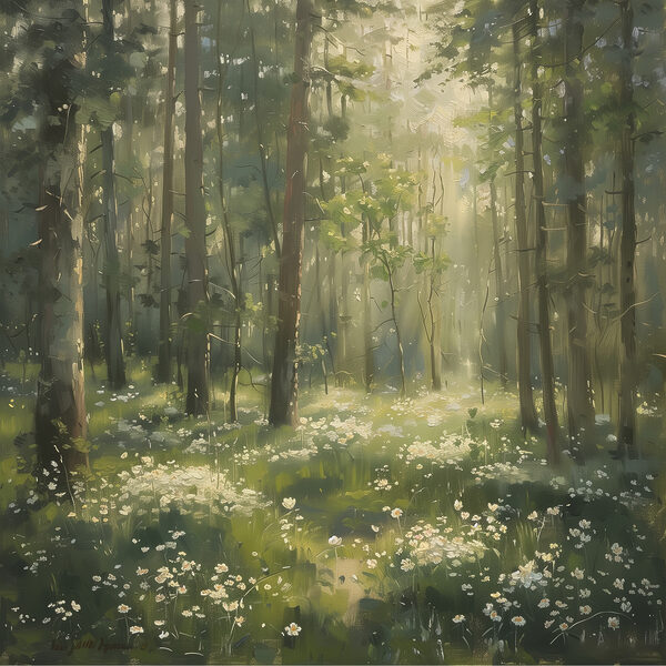 Forêt avec arbres et fleurs Forêt avec arbres et fleurs