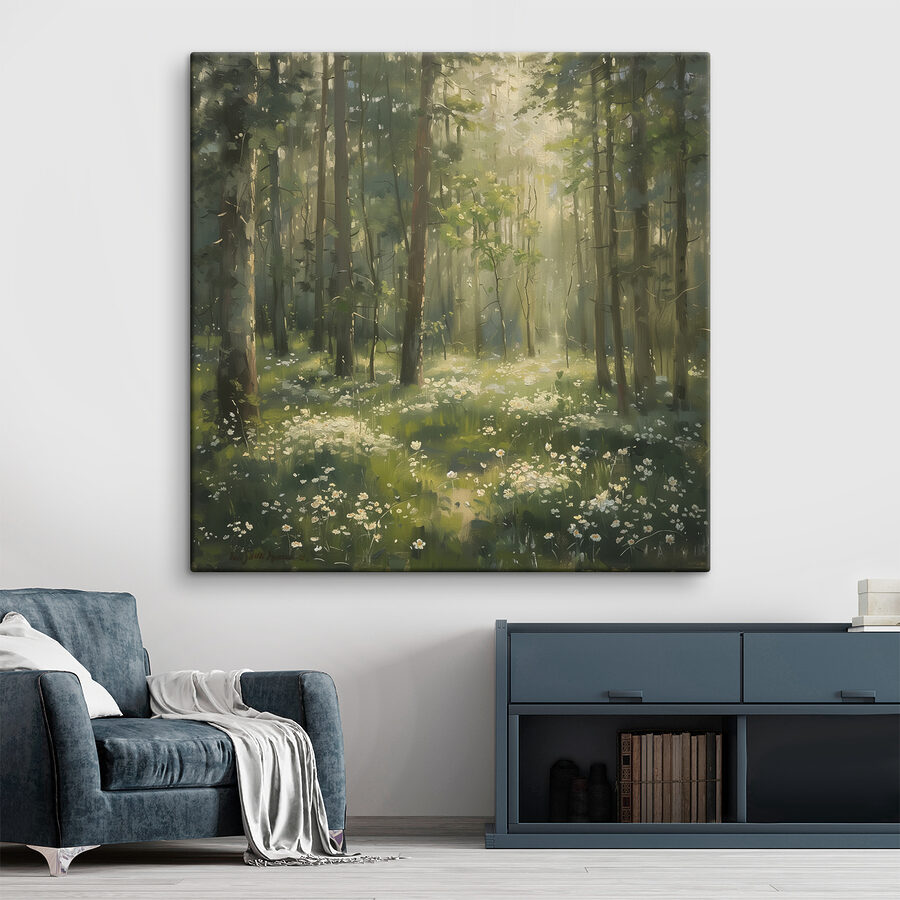 Forêt avec arbres et fleurs